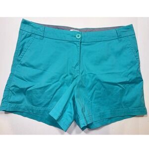 Crown & Ivy Caroline Chino Shorts Womens 12 Turquoise Blue Cotton Stretch Preppy